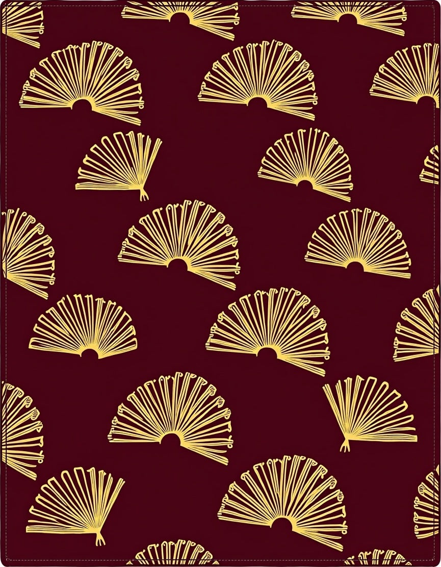 Gold Fan Patterned Burgundy Rug