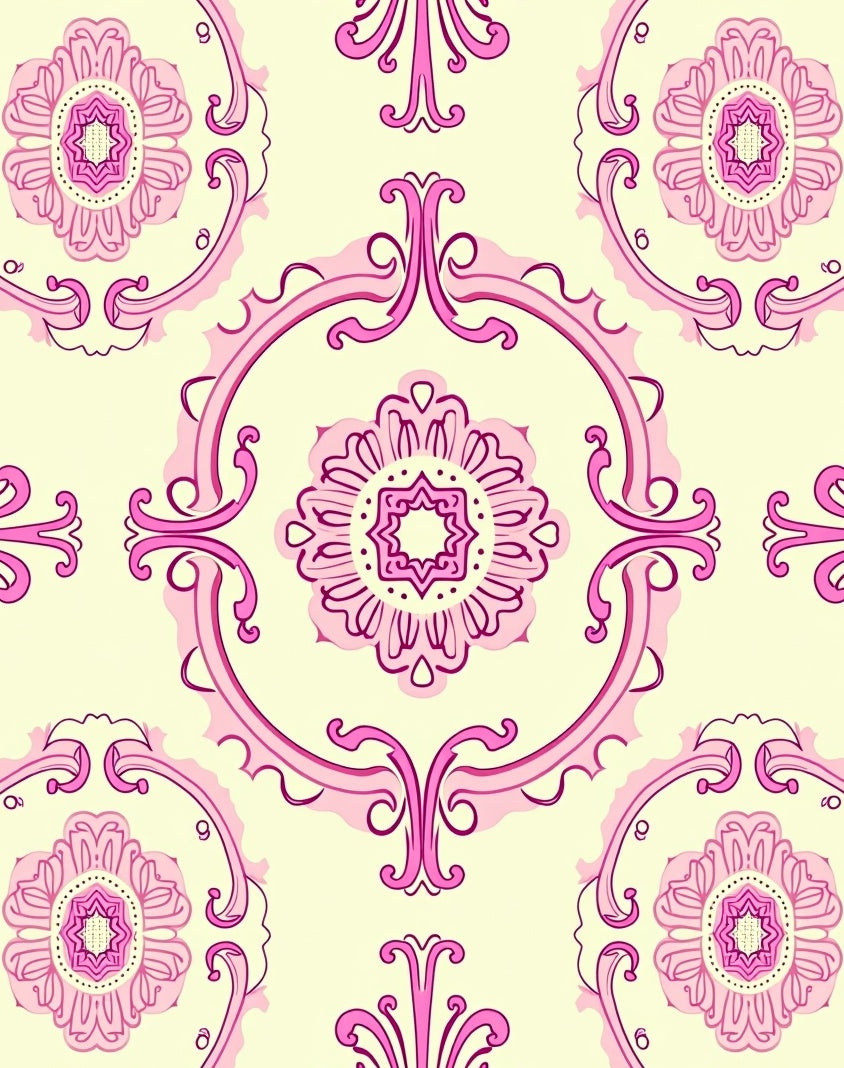 Pink Floral Baroque Pattern Rug