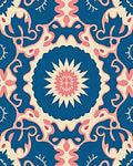 Vibrant Blossom Blue Pink Pattern Rug