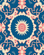 Vibrant Blossom Blue Pink Pattern Rug