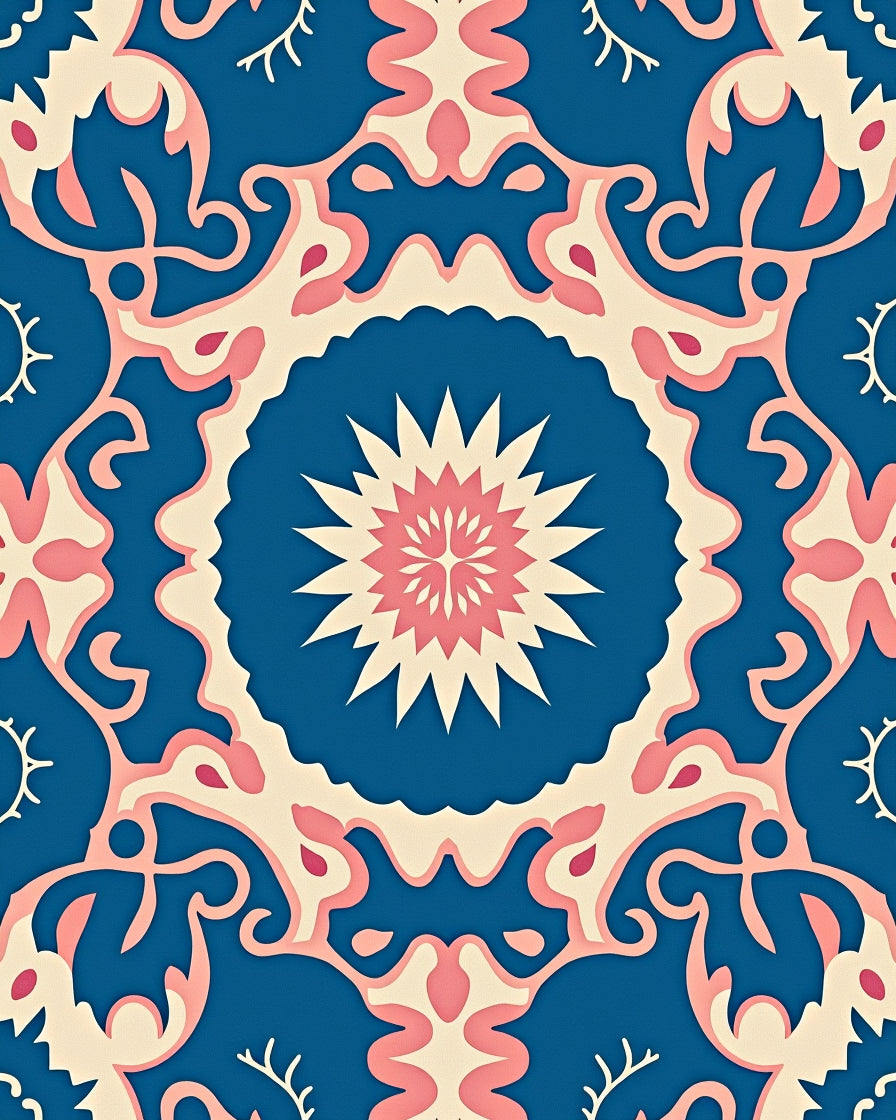 Vibrant Blossom Blue Pink Pattern Rug