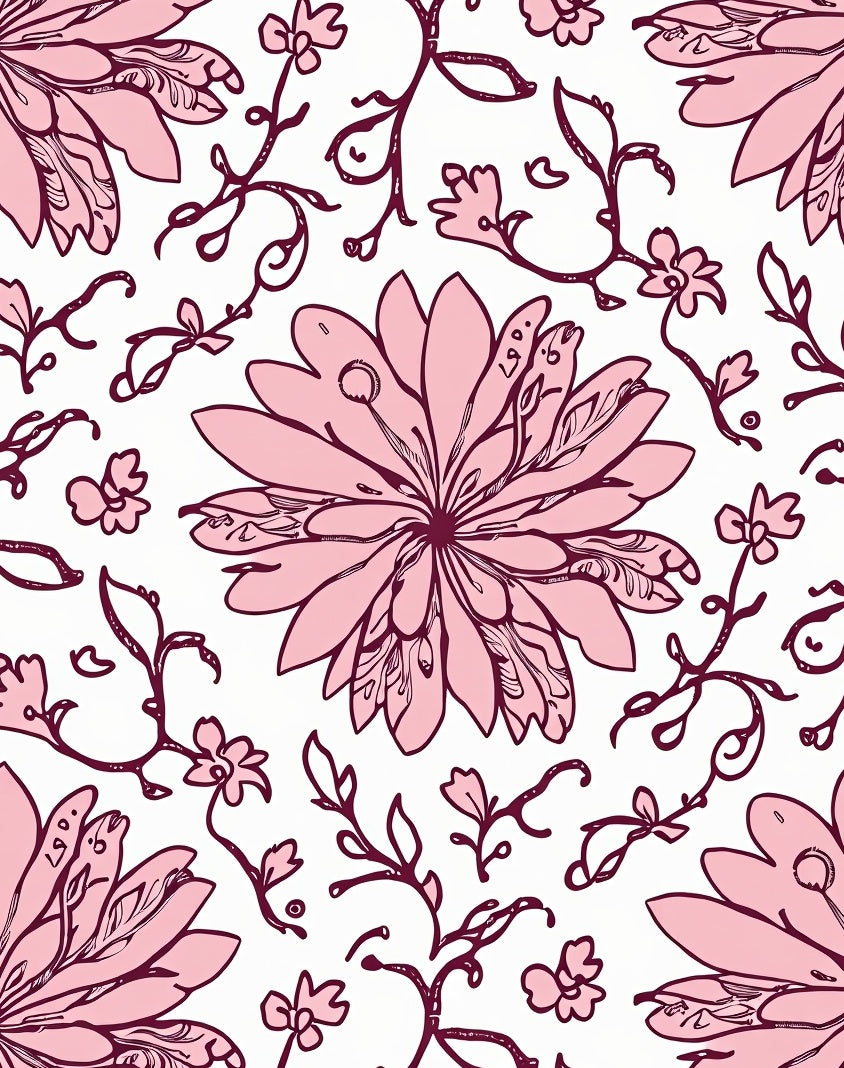 Pink Floral Vine Pattern Rug