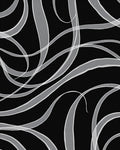 Black White Abstract Swirl Ribbons Rug