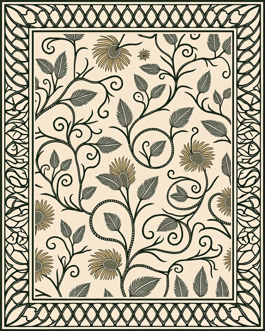 Classic Floral Vine With Ornamental Border Rug