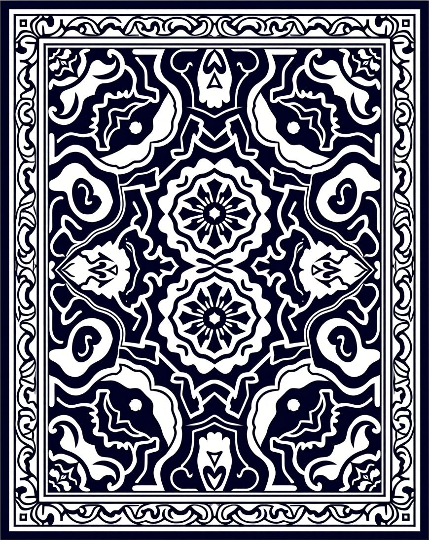 Dark Indigo White Symmetric Medallion Design Rug