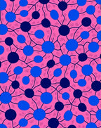 Vibrant Pink Blue Circle Pattern Rug