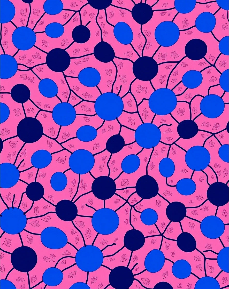 Vibrant Pink Blue Circle Pattern Rug