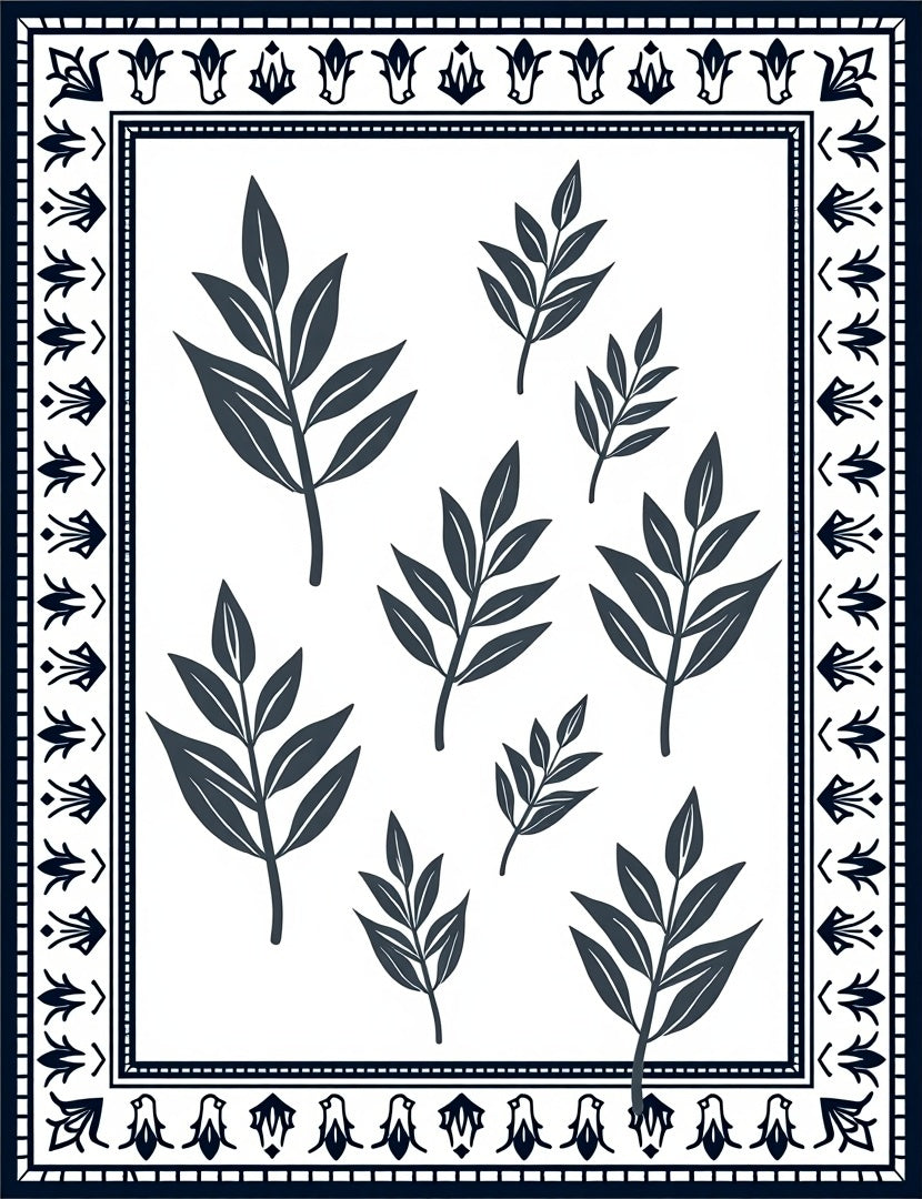 Dark Leaf Branch Patterned Statement Rug
