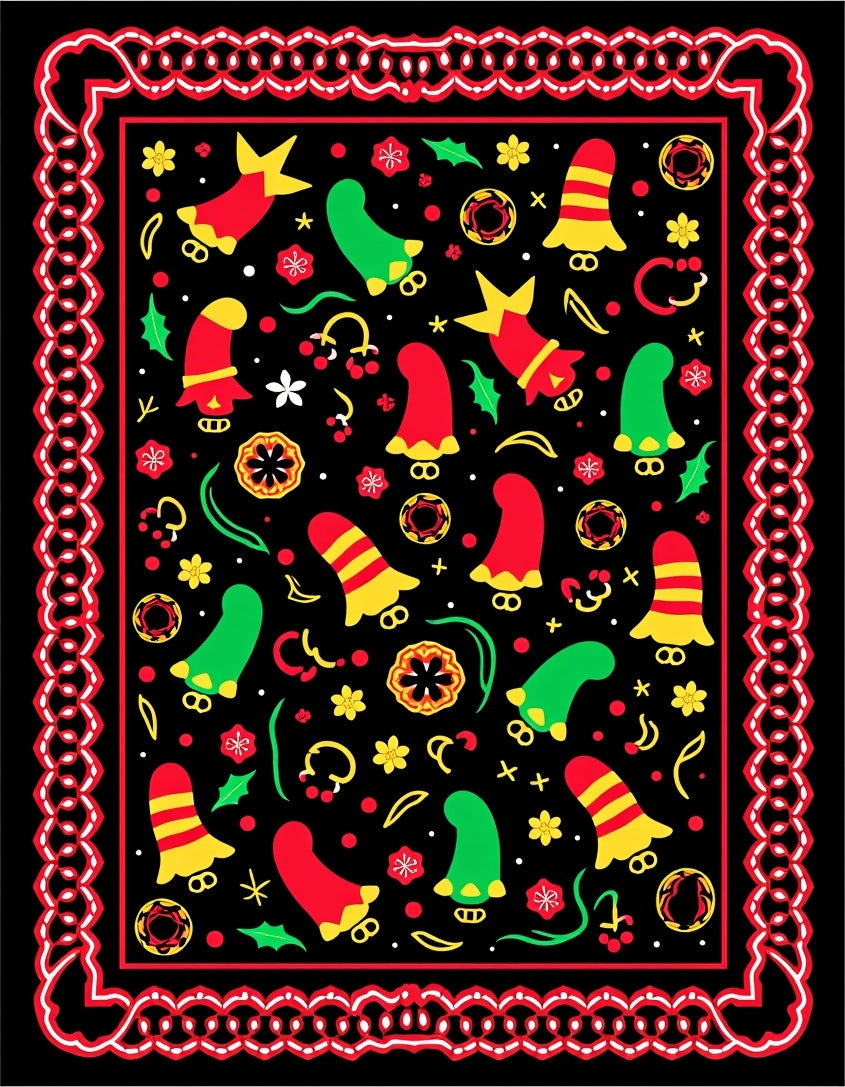 Whimsical Red Green Yellow Sock Collage Rug