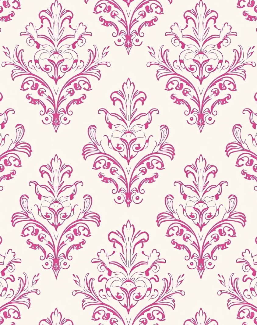 Elegant Pink Floral Damask Pattern Rug