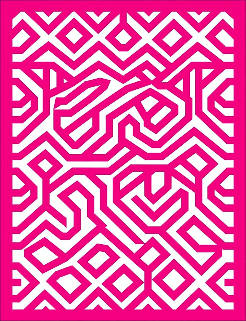 Bold Pink Geometric Maze Pattern Rug
