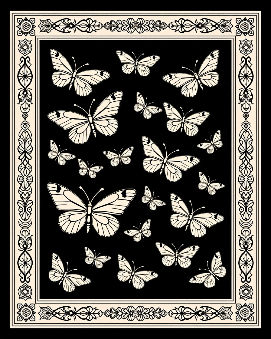 Elegant Butterfly Pattern With Decorative Frame Rug