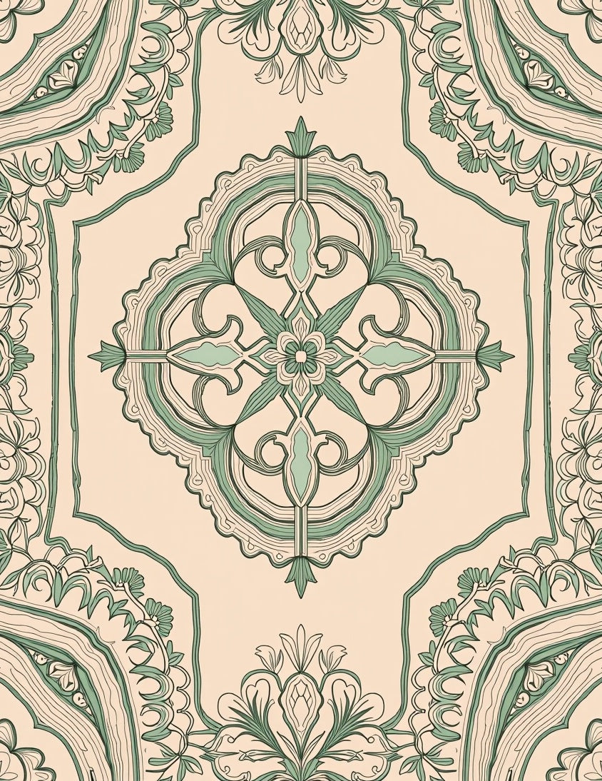 Intricate Damask Floral Design Rug