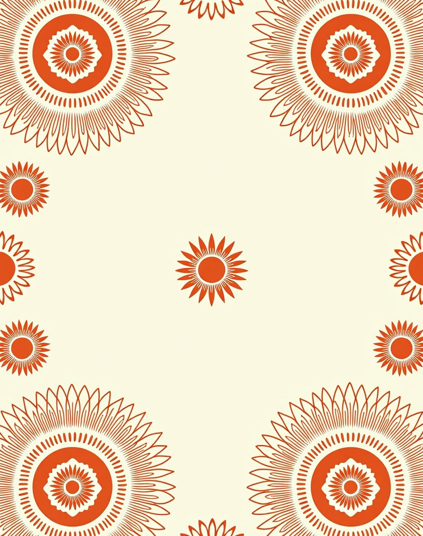 Orange Mandala Patterned Cream Rug