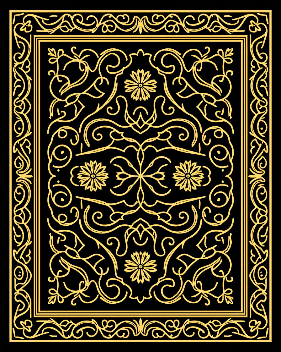 Elaborate Golden Floral Filigree Design Rug