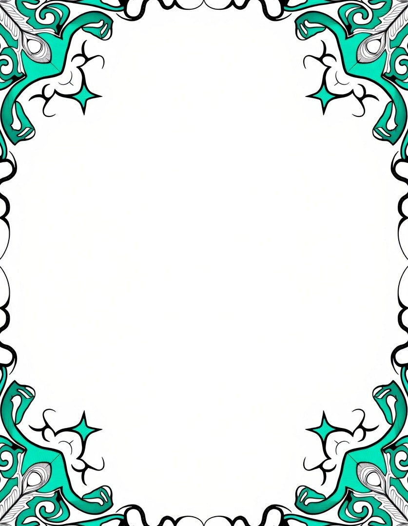 Intricate Teal Swirls Border Design Rug