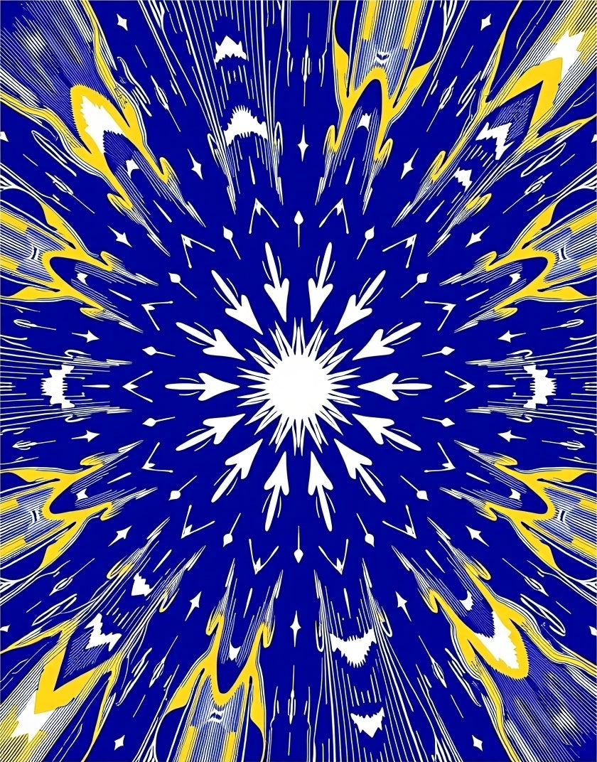 Radiant Sunburst Pattern Blue Yellow Rug