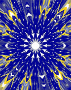 Radiant Sunburst Pattern Blue Yellow Rug