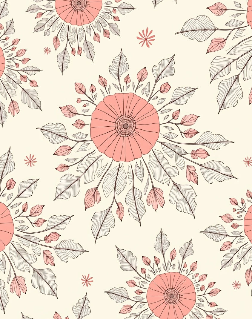 Coral Floral Leaf Pattern Design Rug