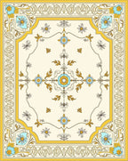 Ornate Floral Design With Yellow Border Rug