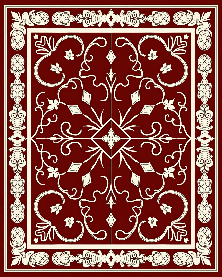 Ornate Cream Floral Vine Pattern Rug