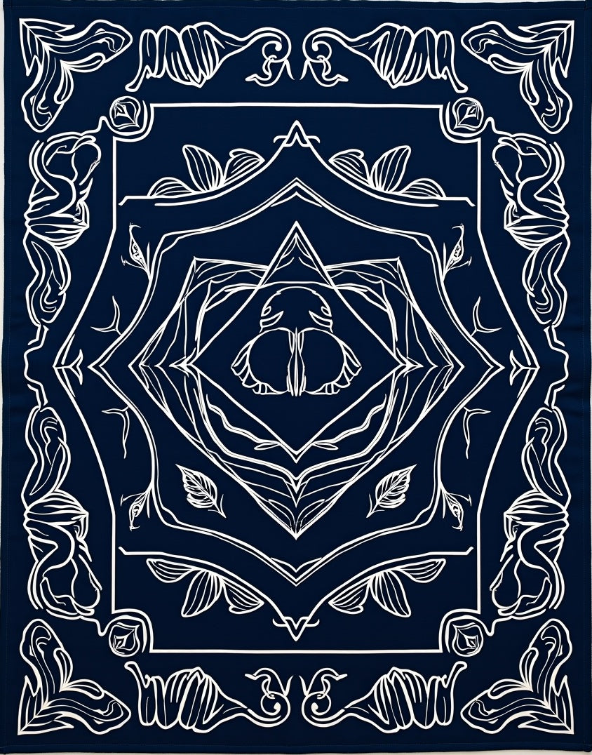 Navy White Organic Swirl Pattern Rug