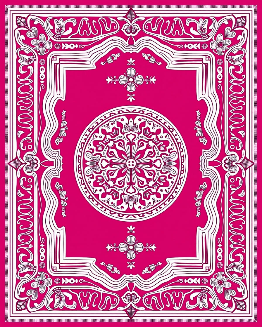 Ornate Pink Floral Mandala Pattern Rug