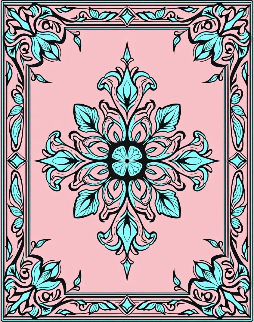 Elegant Blue Floral Symmetry Rug