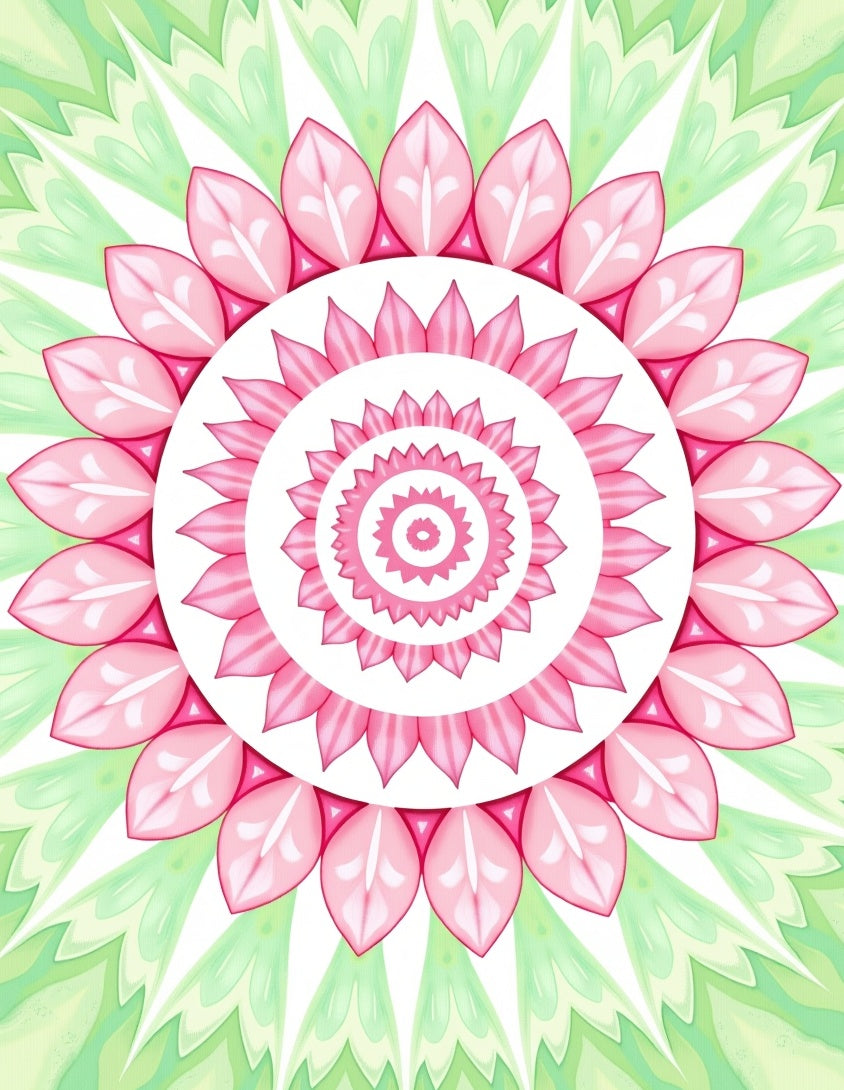 Pink Green Floral Mandala Pattern Rug