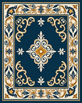 Ornate Blue Gold Scrollwork Rug