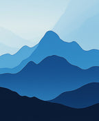 Abstract Blue Layered Mountainscape Pattern Rug