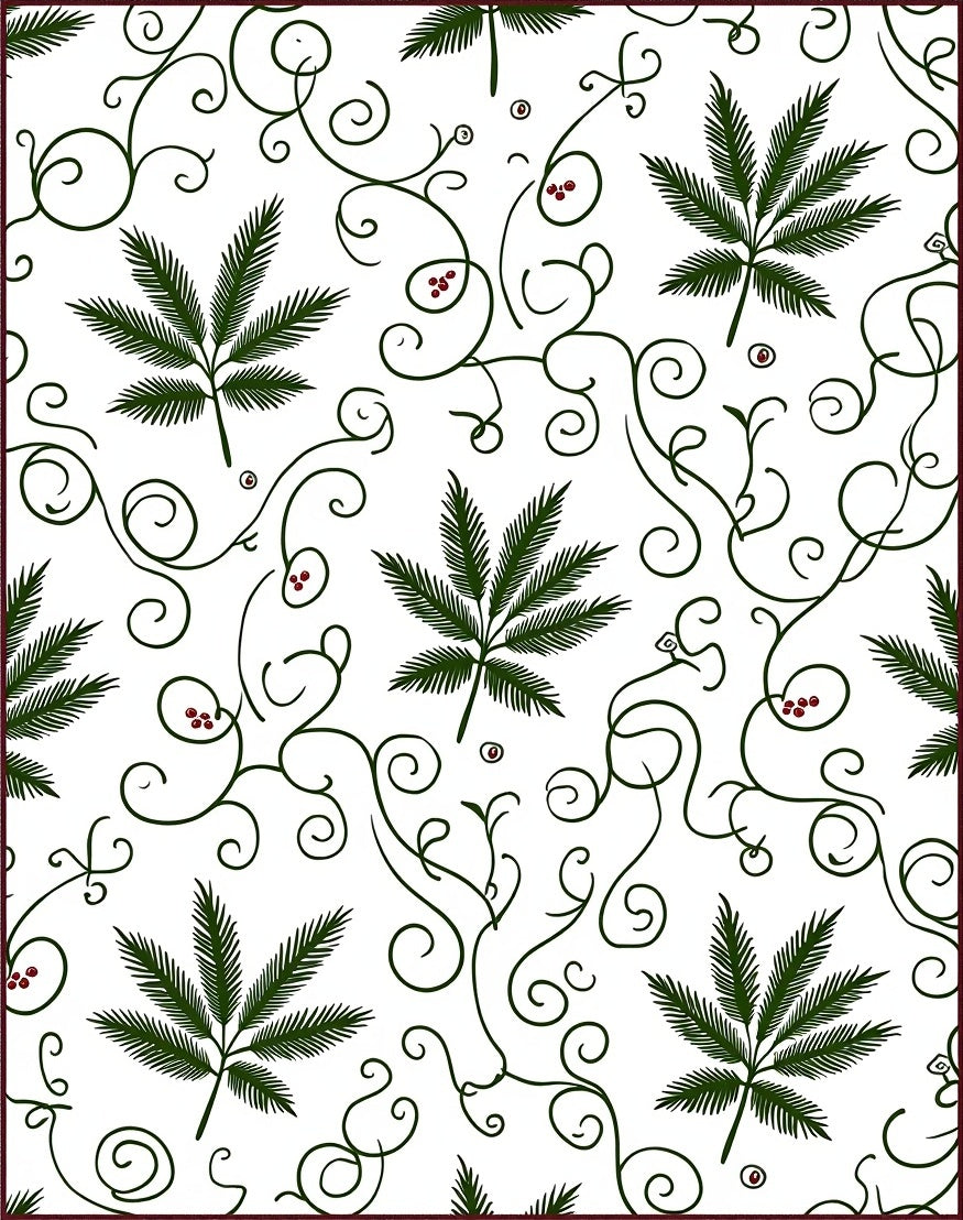Green Fern Swirl Botanical Motif Rug