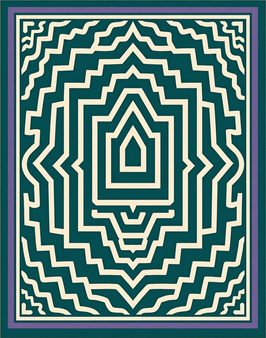 Intricate Teal Cream Geometric Pattern Rug