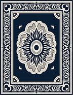 Ornate Floral Mandala With Geometric Border Rug