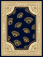 Golden Fans on Navy Traditional Design Rug