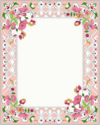 Pink Floral Whimsical Geometric Border Rug