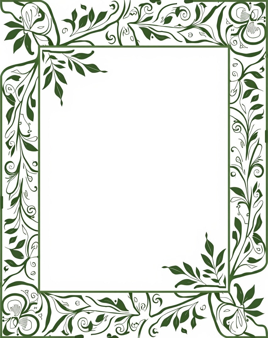 Elegant Green Floral Swirl Border Design Rug