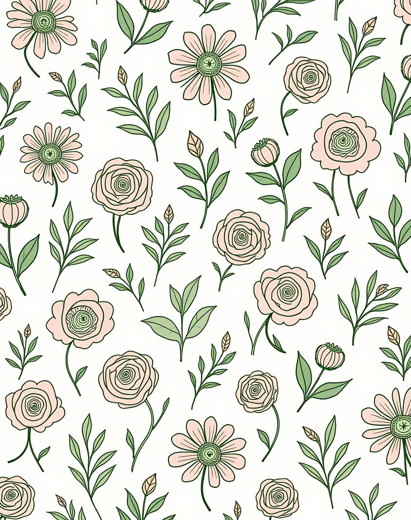 Whimsical Pink Floral Botanical Pattern Rug