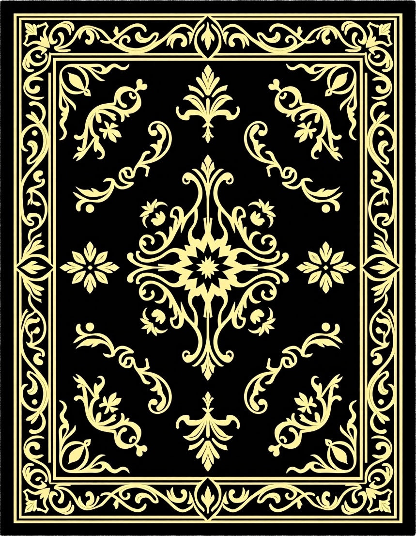 Elegant Black Gold Floral Rug