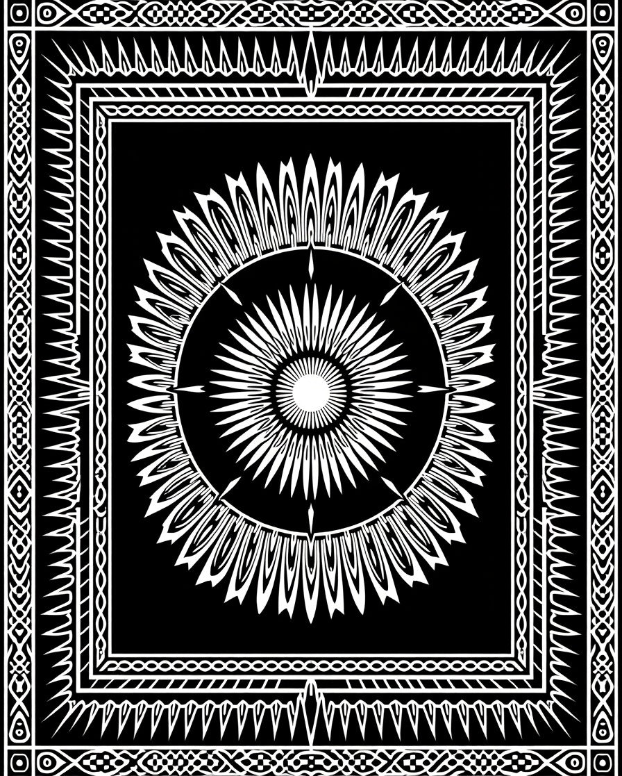 Radial Sunburst With Intricate Border Design Rug