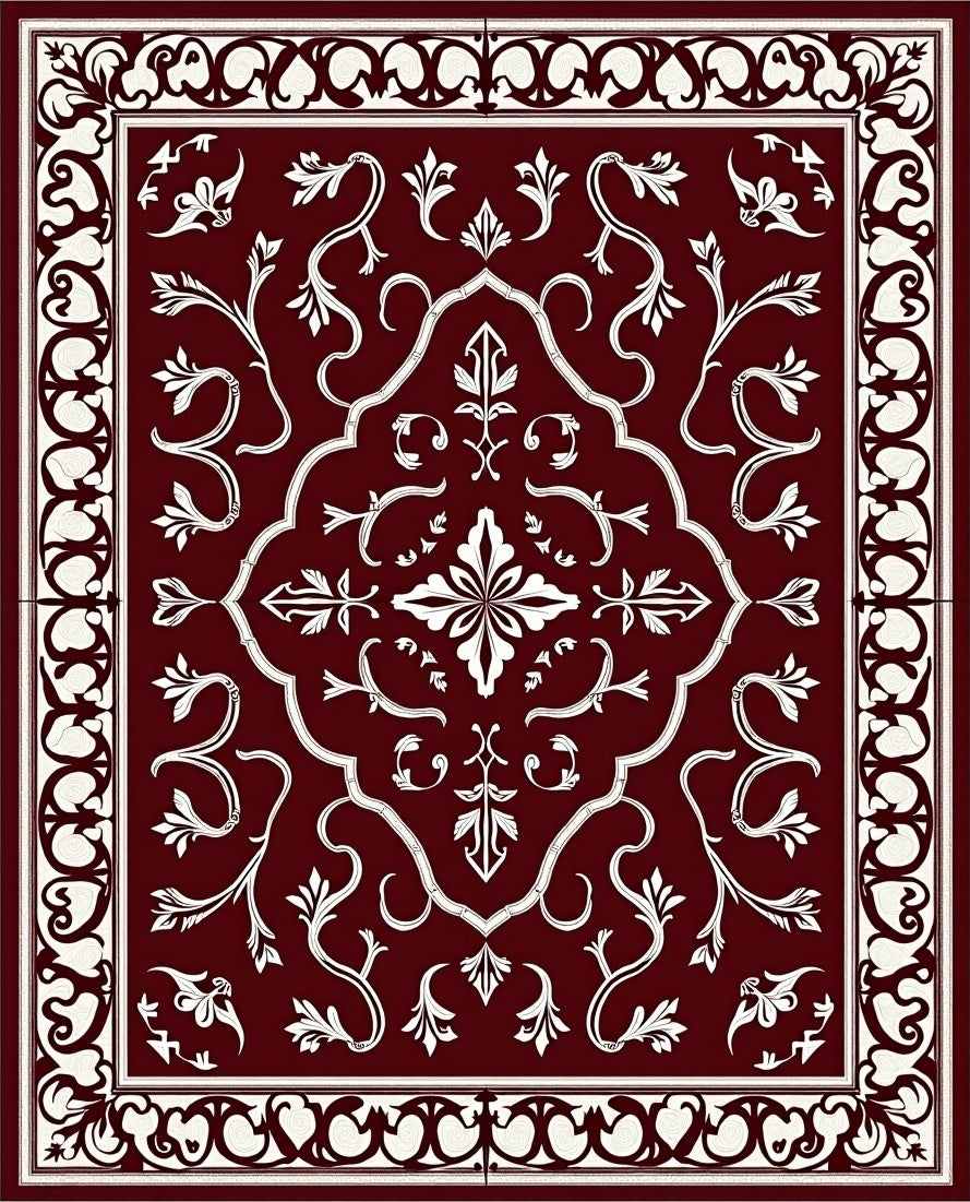 Crimson White Classic Floral Medallion Rug