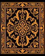 Ornate Black Gold Floral Pattern Rug