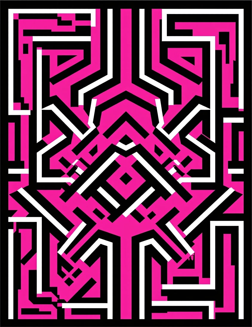 Abstract Black White Pink Geometric Rug