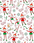Playful Red Green Christmas Elf Snowflakes Rug