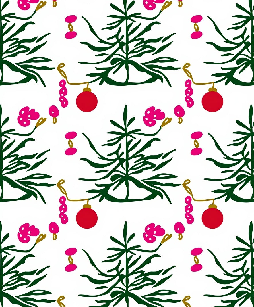Festive Green Pine Trees Ornaments Rug