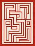 Red White Geometric Maze Pattern Rug