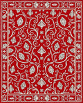 Vibrant Red White Floral Vine Scroll Rug