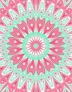 Vibrant Pink Teal Radial Floral Pattern Rug