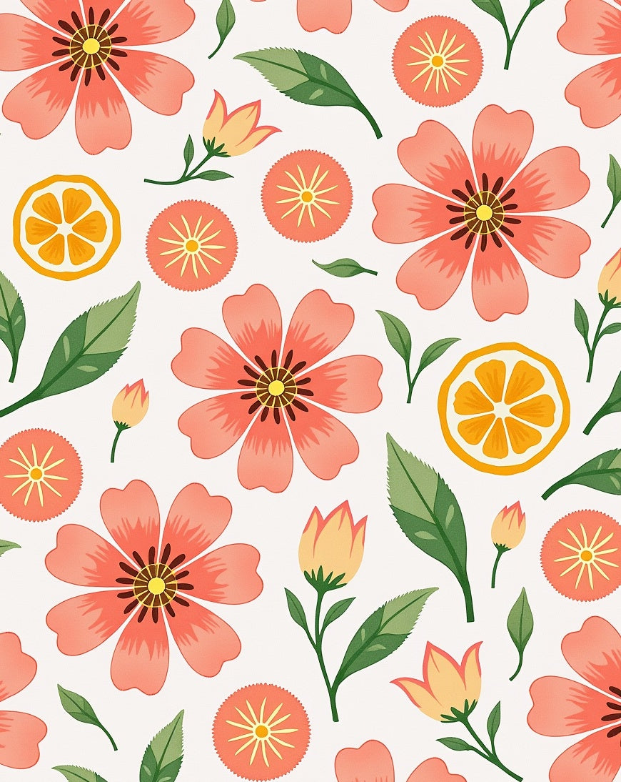 Coral Floral Citrus Pattern Rug