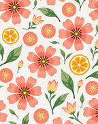 Coral Floral Citrus Pattern Rug